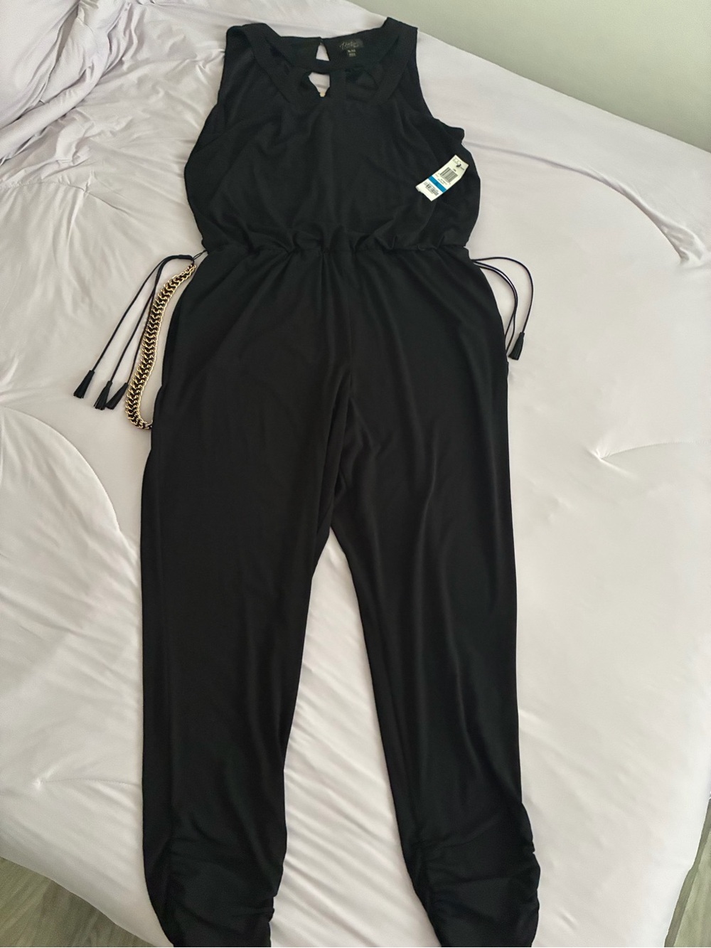 Thalia Sodi Black Sleeveless Jumpsuit with Drawstring Waist